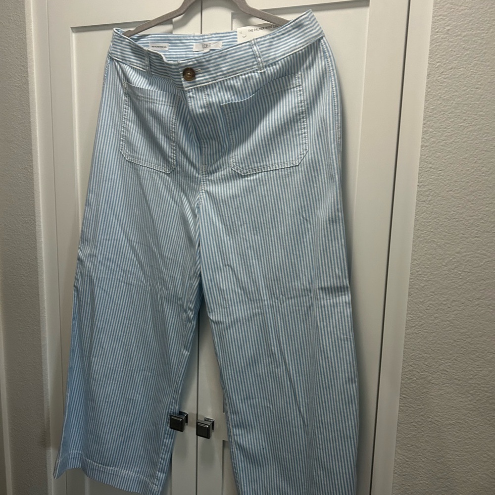 LOFT Light Blue Striped Palmer wide leg pants NWT